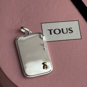 Tous Rectangular Silver Pendant with Gold Accent Unisex